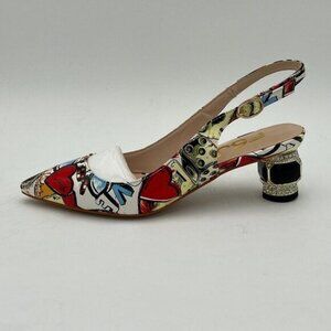 FSJ Cartoon Pointed Toe Slingback Wedding Chunky Low Heel Rhinestone Sandals